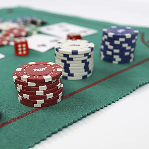 PROMO SHOP Maletin Poker con 200 Fichas de Poker de 5 valores Distintos, 5 Dados, Distribuidor de Fichas y 2 Barajas · Poker Set Profesional con Maletin de Poker de Aluminio Resistente