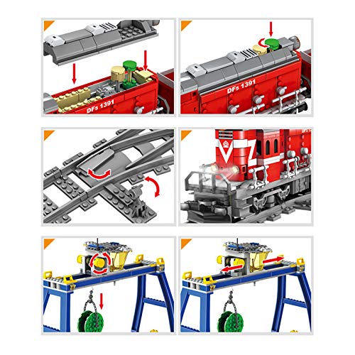 PROTOY Tren de ingeniería con rieles, 1002 piezas de construcción City tren con motor y kit de iluminación, compatible con Lego