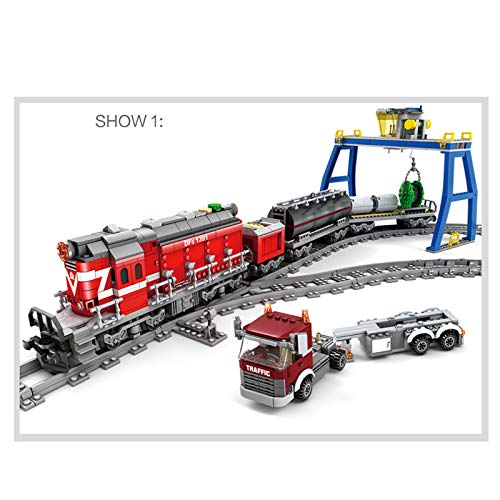 PROTOY Tren de ingeniería con rieles, 1002 piezas de construcción City tren con motor y kit de iluminación, compatible con Lego