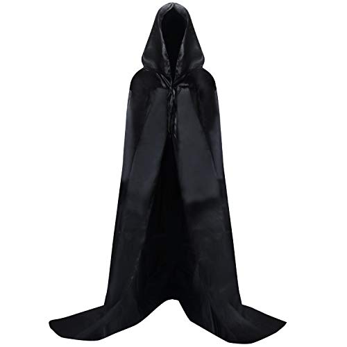 Proumhang Larga Capa Negra con Capucha Medieval Vampiro Traje de Bruja Mujer Halloween Disfraz Carnaval Navidad Adulto