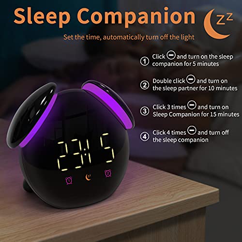 PTN Wake Up Light LED Despertador, Despertador Infantil Digital con Luz, Despertador Digital con 2 Alarmas, Luz de Ambiente de 7 Colores, Función Snooze, Despertador con Luz Nocturna LED