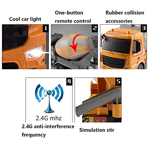 PTTYDDY Camión Mezclador De Cemento RC De 2.4GHz 6 Canales Auto Stir Reverse 360 ​​° Dumping Vehículo De Construcción De Juguete Camión De Cemento Eléctrico Camión Mezclador De Cemento Camión De Ingen