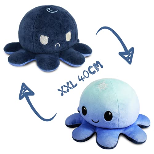 Pulpo reversible Plushie XXL lindo doble cara Flip suave reversible pulpo felpa animales de peluche, lindo pulpo reversible, regalo de muñeca para niños, familia y amigos (azul 20 x 40 cm)