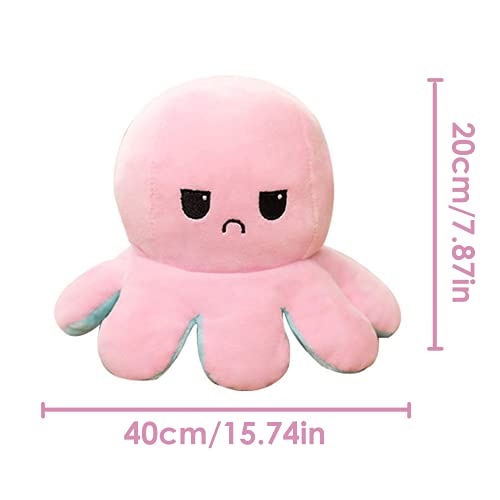 Pulpo reversible Plushie XXL,Lindo doble cara Flip Soft Reversible Pulpo Peluche Animales de Pelucha, Muñeco de Pulpo Reversible Bonita Muñeca Regalo para Niños, Familia, Amigos 20 x 40 cm