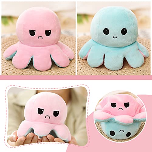 Pulpo reversible Plushie XXL,Lindo doble cara Flip Soft Reversible Pulpo Peluche Animales de Pelucha, Muñeco de Pulpo Reversible Bonita Muñeca Regalo para Niños, Familia, Amigos 20 x 40 cm