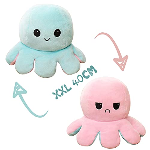 Pulpo reversible Plushie XXL,Lindo doble cara Flip Soft Reversible Pulpo Peluche Animales de Pelucha, Muñeco de Pulpo Reversible Bonita Muñeca Regalo para Niños, Familia, Amigos 20 x 40 cm