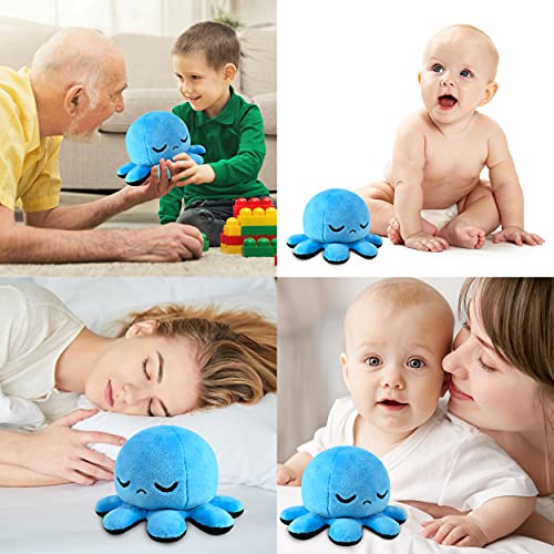 Pulpo Reversible Prime, 40CM Pulpito Reversible, Peluche de Felpa pulpos Reversibles,Pulpo Peluche de Doble Cara,Bonitos Juguetes de Pulpos Peluche Regalos ​Creativos para Niños（Azul+Negro）