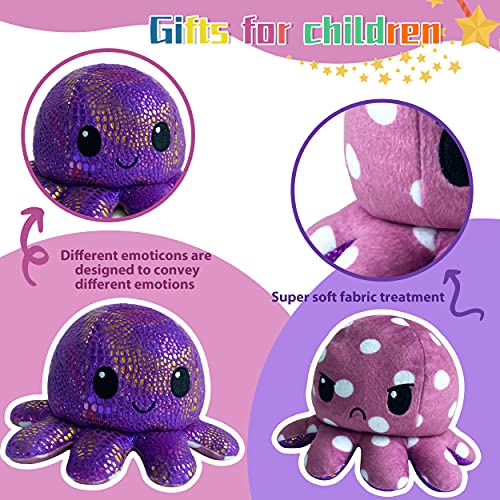 Pulpo Reversible Prime, 40CM Pulpito Reversible, Peluche de Felpa pulpos Reversibles,Pulpo Peluche de Doble Cara,Bonitos Juguetes de Pulpos Peluche Regalos ​Creativos para Niños（Púrpura）