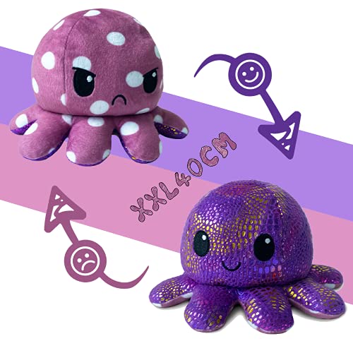 Pulpo Reversible Prime, 40CM Pulpito Reversible, Peluche de Felpa pulpos Reversibles,Pulpo Peluche de Doble Cara,Bonitos Juguetes de Pulpos Peluche Regalos ​Creativos para Niños（Púrpura）