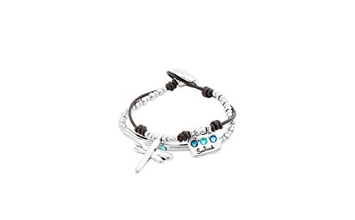 Pulsera Uno de 50 Heal-Me PUL2059AZUMTL0M - Pulsera doble combinada con cuero marrón y metal bañado en plata