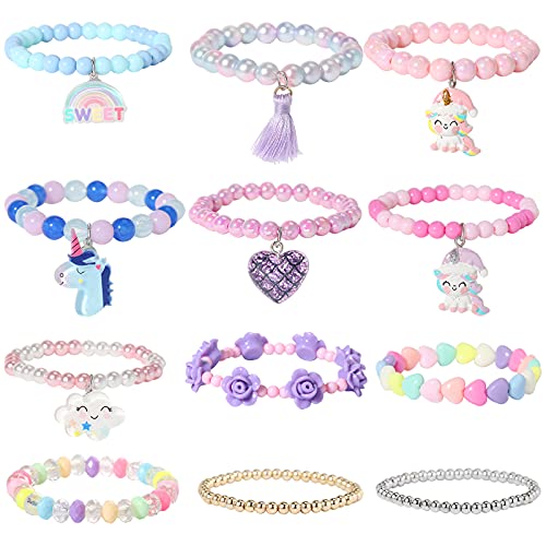 Pulseras Infantiles, Pulseras Infantiles con Cuentas, Accesorios Infantiles Personalizados, 12 Piezas, Pulseras Unicornio, Pulseras de la Amistad