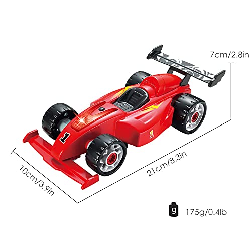 Pup Go Tomar Aparte F1 Coche de Carreras para Niños de 3+ Años, Juguete 24 Piezas con Taladro Eléctrico, LED y Sonido Realistas, Construir Su Propio Coche, Mejores Regalos para Niños (Rojo)