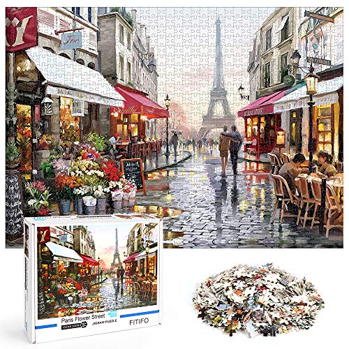 Puzzle 1000 Piezas, Rompecabezas de la Calle de París, DIY Rompecabezas, Paisaje Rompecabezas Arte, Intelectual Educativo Divertido Juego Familiar Puzzle, Juguete Regalo para Niños Adultos