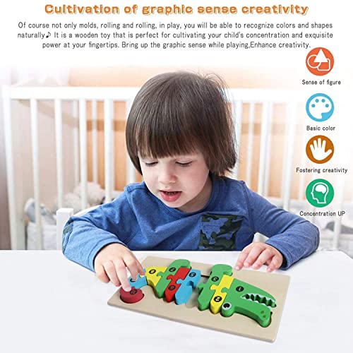 Puzzle de madera 3D con animales para niños, 3 piezas de madera Montessori, juguete de animales, juguetes educativos, regalo educativo para Navidad y cumpleaños (cocodrilo, dinosaurio y camión)