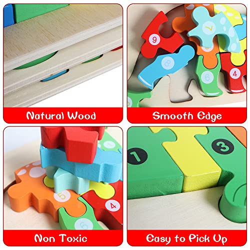 Puzzle de madera 3D con animales para niños, 3 piezas de madera Montessori, juguete de animales, juguetes educativos, regalo educativo para Navidad y cumpleaños (cocodrilo, dinosaurio y camión)