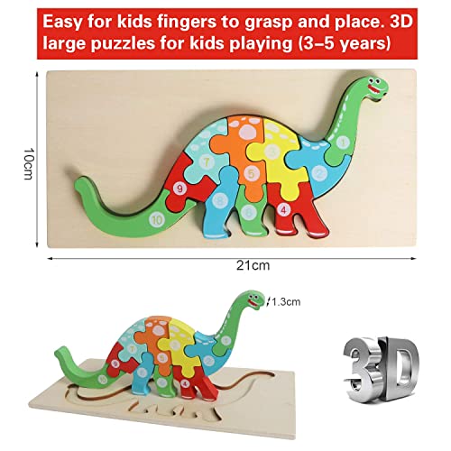 Puzzle de madera 3D con animales para niños, 3 piezas de madera Montessori, juguete de animales, juguetes educativos, regalo educativo para Navidad y cumpleaños (cocodrilo, dinosaurio y camión)