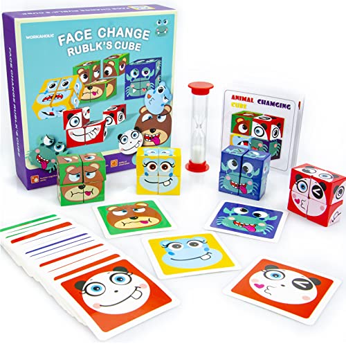 Puzzle de Madera de Expresión Facial,Juego Expresiones de Bloque Cubo de Madera Cubos de Construcción Juguete de Interacción de Madera para Regalo 3 años niño Pensamiento Juguetes Educativos