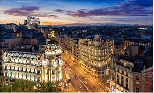 Puzzle Jigsaw 500 Piezas Rompecabezas Juguetes Educativos El Skyline De Madrid España De Noche Donde Se Encuentran La Gran Vía Y La Calle Alcalá Puzzle Toy para Niños Adultos Regalo De Cumpleaños