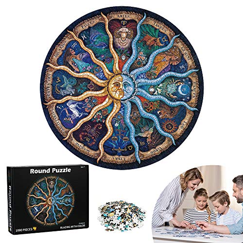 Puzzle Redondo, 1000 Piezas Redondo, Puzzle Rompecabezas, Puzzle Doce Constelaciones, Puzzle Creativo, Puzzle Circular, Juguete Educativo Intelectual Desafío Intelectual Juegos para Adultos Niños