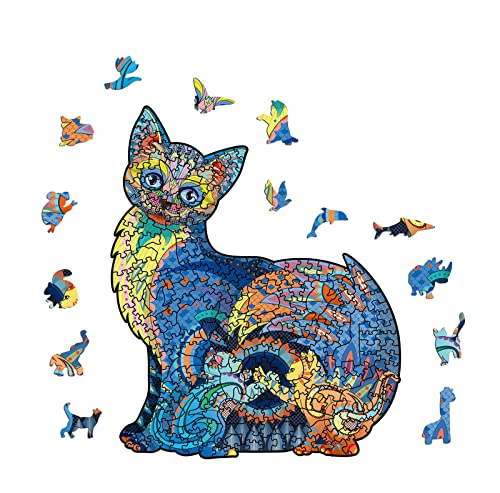 Puzzles 6 Años Tres Gatos Animaleses Forma Irregular Impresión HD Madera Rompecabezas para Infantiles Adulto Hecho por Corte por Láser De Tablero De Madera 30x36.6 cm 300 Piezas