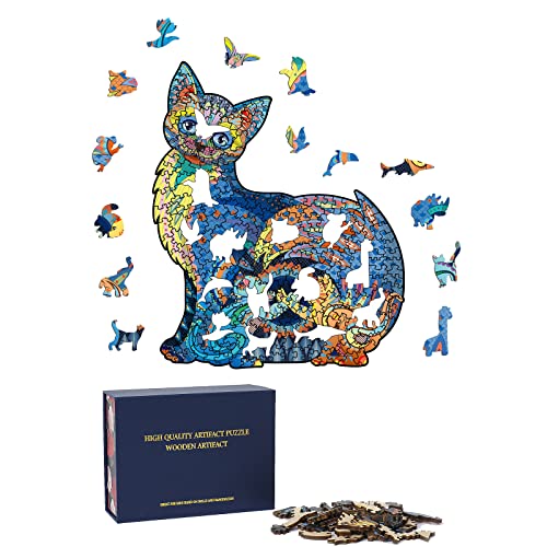 Puzzles 6 Años Tres Gatos Animaleses Forma Irregular Impresión HD Madera Rompecabezas para Infantiles Adulto Hecho por Corte por Láser De Tablero De Madera 30x36.6 cm 300 Piezas