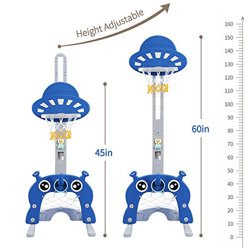 Q-FQRM Canasta de Baloncesto para Niños 5 en 1 Juego de Baloncesto con Juego de Deportes Ajustable Juego de Fútbol | Portería de Fútbol Golf Lanzamiento de Anillos Mejor Regalo para Niños Niño