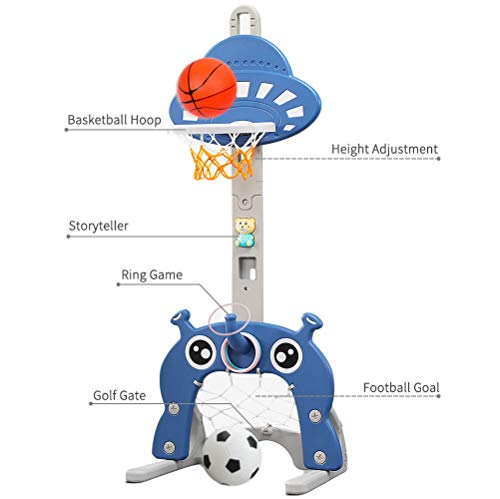 Q-FQRM Canasta de Baloncesto para Niños 5 en 1 Juego de Baloncesto con Juego de Deportes Ajustable Juego de Fútbol | Portería de Fútbol Golf Lanzamiento de Anillos Mejor Regalo para Niños Niño