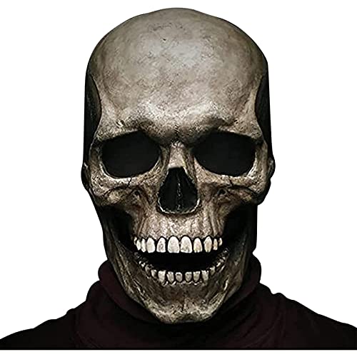 QAZW Máscara de Calavera de Cabeza Completa con Mandíbula Móvil Máscara de Esqueleto Luminosa LED Cráneo Aterrador, Máscaras de Látex para Adultos de Aspecto Realista,Grey-A