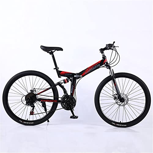 QCLU Bicicleta de montaña Plegable de 24 Pulgadas, Frenos de Disco Hardtail MTB, Trekking Bike Men Bike Girls Bike, Bicicleta de montaña de suspensión Completa, 21 velocidades (Color : Black)