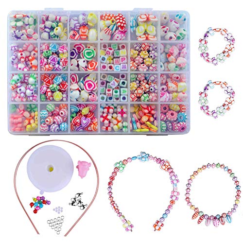 QH-Shop Cuentas y Abalorios,Abalorios Pulseras 24 Clases Perlas el Plastico en Caja de PVC como Regalo para Niños Niñas Pulsera DIY Maciendo Kit 400 Piezas