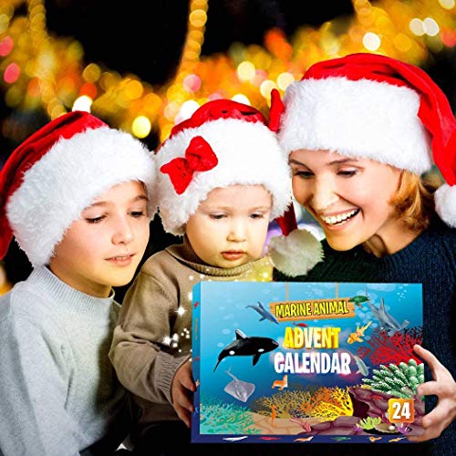 QIAMNI Calendario de Adviento de Navidad Animal Marino Divertido Kit de juguete – 24 piezas de cuenta atrás para Navidad Sorpresa Discovery Juego de juguetes para niñas y niños