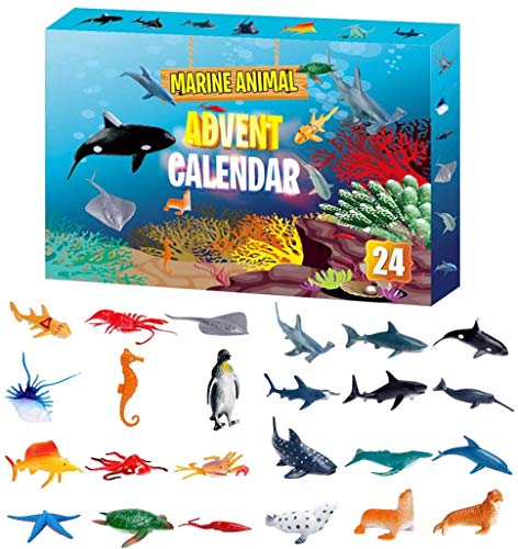 QIAMNI Calendario de Adviento de Navidad Animal Marino Divertido Kit de juguete – 24 piezas de cuenta atrás para Navidad Sorpresa Discovery Juego de juguetes para niñas y niños