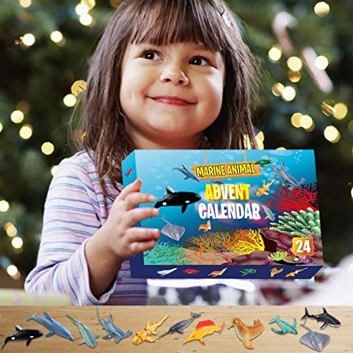 QIAMNI Calendario de Adviento de Navidad Animal Marino Divertido Kit de juguete – 24 piezas de cuenta atrás para Navidad Sorpresa Discovery Juego de juguetes para niñas y niños