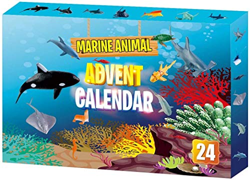 QIAMNI Calendario de Adviento de Navidad Animal Marino Divertido Kit de juguete – 24 piezas de cuenta atrás para Navidad Sorpresa Discovery Juego de juguetes para niñas y niños