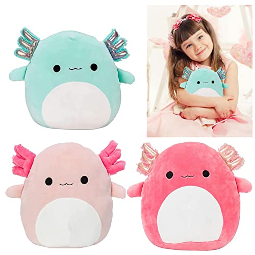 qiongha 3pcs Set Axolotl Plush Stuffed Animals,Archie The Axolotl,Axolotl Plush Stuffed Animals,Axolotl Salamander Plush Doll,Cute Plush Stuffed Animal 20cm Axolotl,Kawaii Axolotl Plush Toy