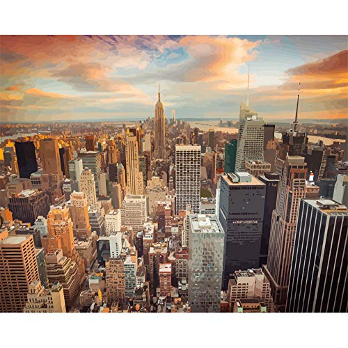 QJCBH Foto Diy Pintura Por Números Dibujo De Imagen Para Colorear Por Números Paisaje Al Atardecer De La Ciudad De Nueva York Lienzo De 30X40Cm Pintura De Bricolaje Por Números Para Niños Al Óleo Digi