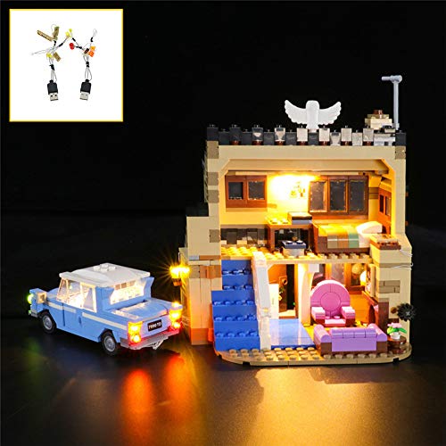 QJXF Juego de Luces USB Compatible con Lego Harry Potter 4 de Privet Drive 75968, LED Light Kit para (4 Privet Drive) de Bloques de creación de Modelos (no Incluido Modelo)