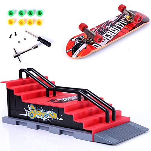 QNFY Mini Monopatín de Dedo Finger Skateboard con Juegos de Accesorios de Rampa Diapasón de Juguete Ultimate Parks Training Props Regalo de Cumpleaños para Niños (F)