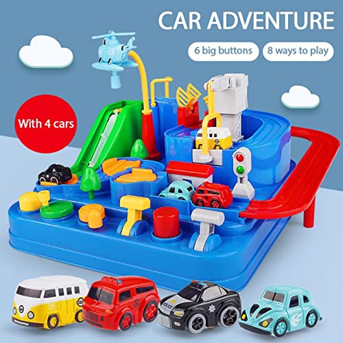 Quabz Race Car Truck Parking Lot Big Adventure, Cars Fun Adventure Toy Preschool Educational Car Toys for Kids Toddlers Boys Girls (Blue)