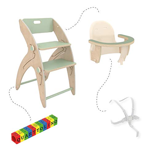 QuarttoLino Trona 7 en 1 de madera, para niños a partir de 6 meses, creciente, altura regulable, soporta hasta 110 kg, color verde