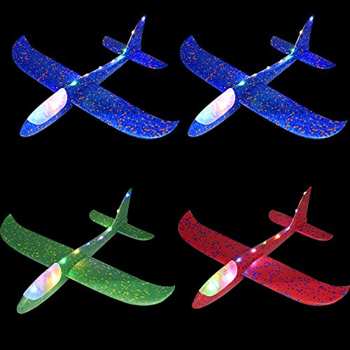 Queta Planos de Espuma 4piezas Planeadores de Lanzamiento Juguetes de Glider Aviones Modelo de Avion Lanzamiento de Mano con Luz Led Favores de Fiestas Al Aire Libre