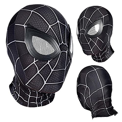 QWEASZER Peter Parker Spider-Man Máscara Negro Miles Morales Arnés Marvel Avengers Lycra Máscara Facial Completa Película de Halloween Cosplay Accesorios de Vestuario Accesorios,Spiderman C-OneSize