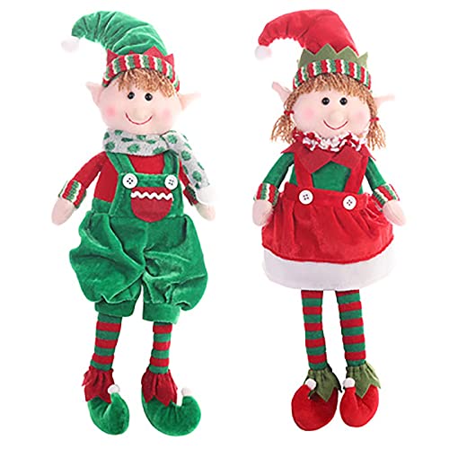 QWERTYUIOP 2 Muñecos de Peluche de Duende Navideño Muñeco de Elfo de Piernas Largas Lindo Muñeco Niños Suave para Adornos de Escritorio Novedad Travieso Niña y Niño Elfos Juguete(Estilo Alegre)