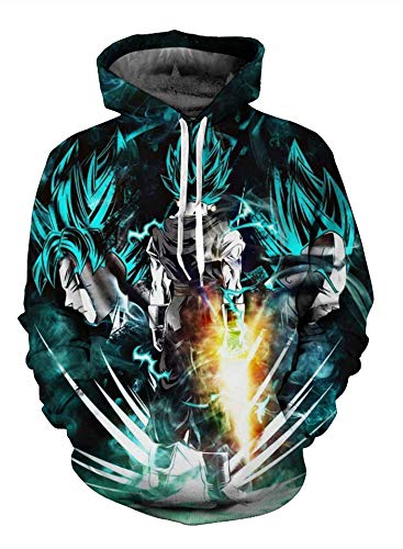 QYIFIRST Sudadera unisex con capucha de Anime 3D a Capuche Dragon Z, disfraz de cosplay con diseño de dragón Z, color azul C 5XL (pecho 125 cm)