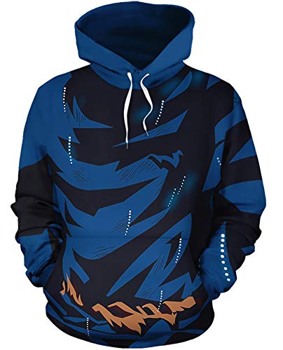 QYIFIRST Unisex impresión 3D anime con capucha sudadera con capucha sudar con capucha Vegeta Bejita Cosplay traje azul UE tamaño 3XL