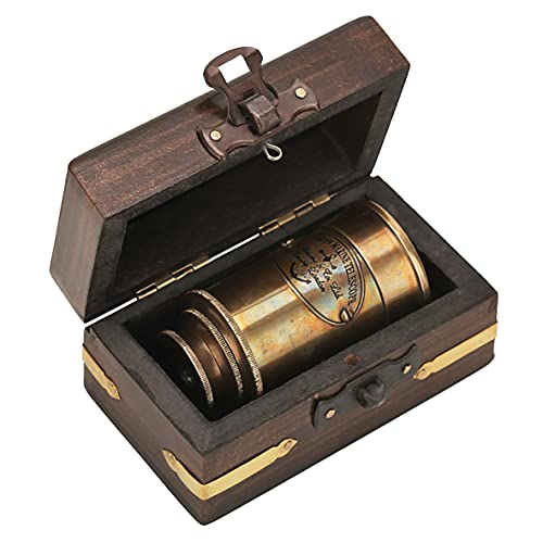 raajsee Mini telescopio pirata Spyglass antiguo acabado de latón con caja de madera pequeño vintage pirata marino telescopio decorativo 6 ''