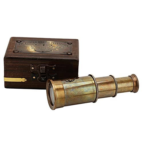 raajsee Mini telescopio pirata Spyglass antiguo acabado de latón con caja de madera pequeño vintage pirata marino telescopio decorativo 6 ''