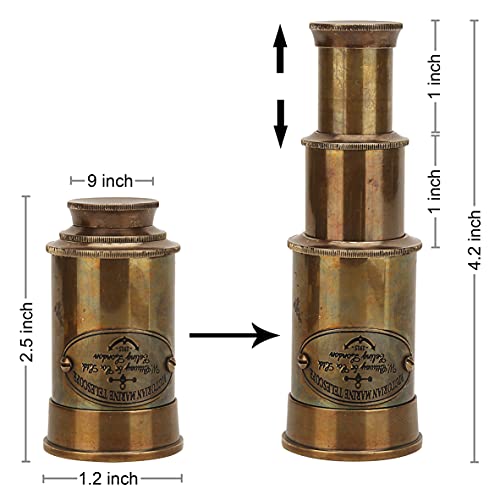 raajsee Mini telescopio pirata Spyglass antiguo acabado de latón con caja de madera pequeño vintage pirata marino telescopio decorativo 6 ''