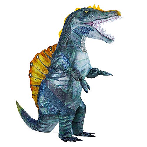 Rafalacy Disfraz inflable de dinosaurio para adultos Blow up Dino Costume Funny Halloween Spinosaurus Costume(Azul)