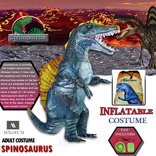 Rafalacy Disfraz inflable de dinosaurio para adultos Blow up Dino Costume Funny Halloween Spinosaurus Costume(Azul)